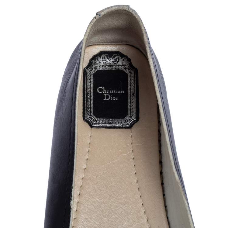 Pre Owned Dior Black Laser Cut Floral Embellished Leather Flore Espadrilles Size 39.5