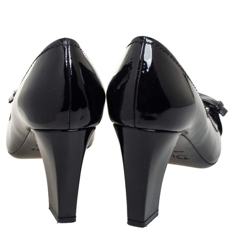 Pre Owned Dior Black Patent Leather Buckle Detail Block Heel Pumps Size 38