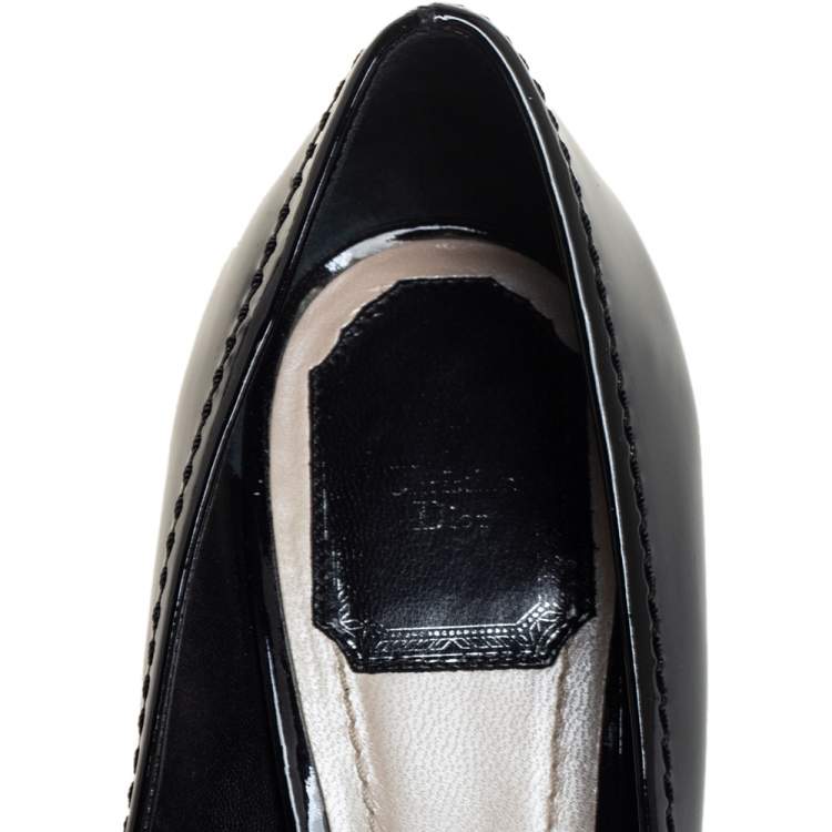 Pre Owned Dior Black Patent Leather Buckle Detail Block Heel Pumps Size 38
