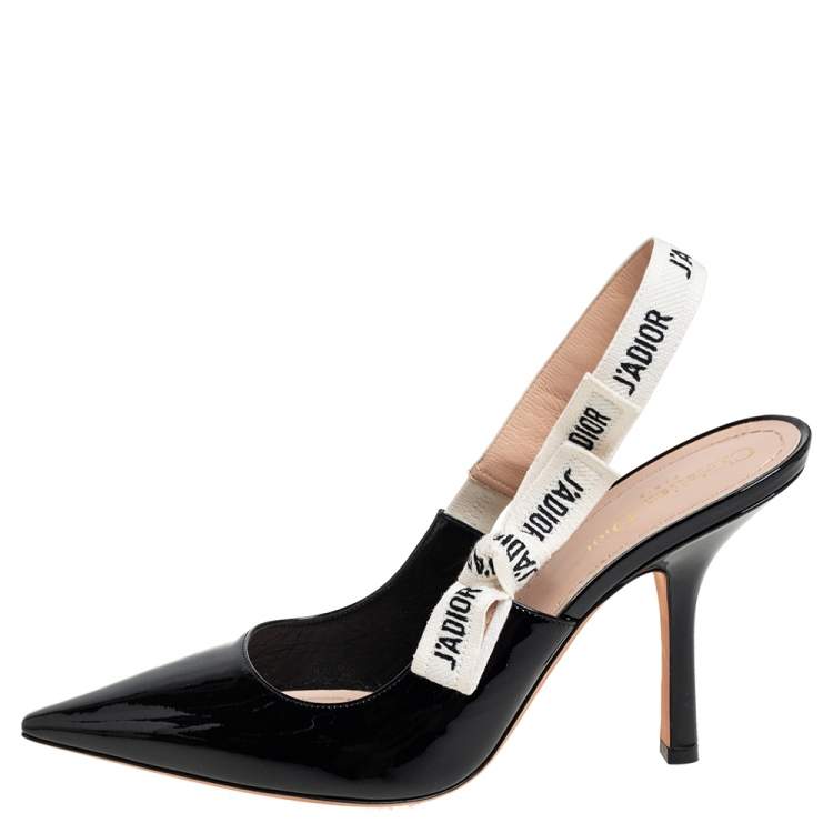 Pre Owned Dior Black Patent Leather J'adior Slingback Sandals Size 41.5