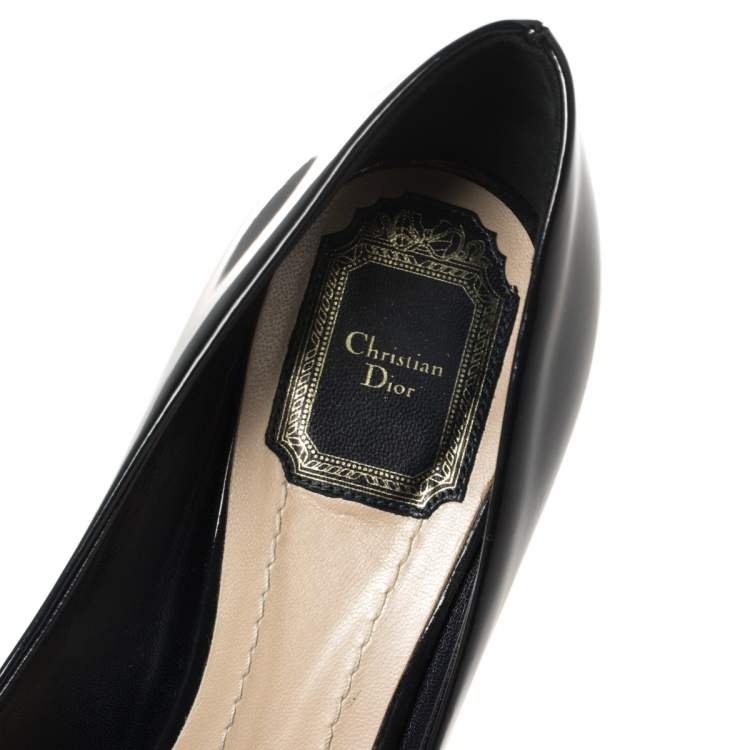 Pre Owned Dior Black Patent Leather Peep Toe Cannage Heel Platform Pumps Size 38