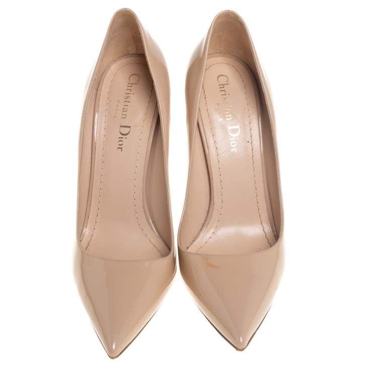 Pre Owned Dior Beige Patent Leather Pointed Toe Pumps Size 37