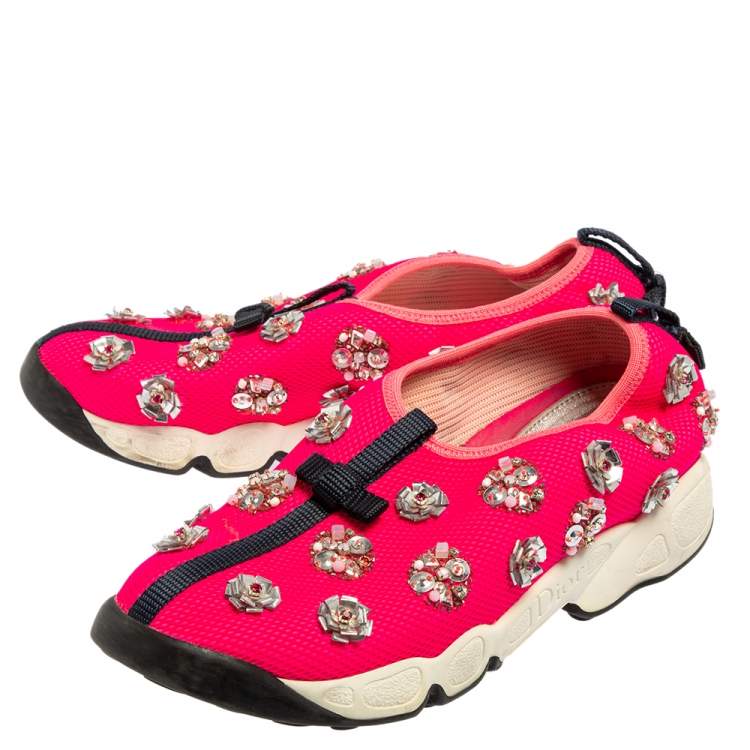 Pre Owned Dior Pink Mesh Fusion Embellished Sneakers Size 37