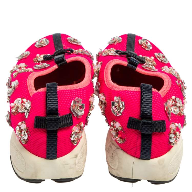 Pre Owned Dior Pink Mesh Fusion Embellished Sneakers Size 37