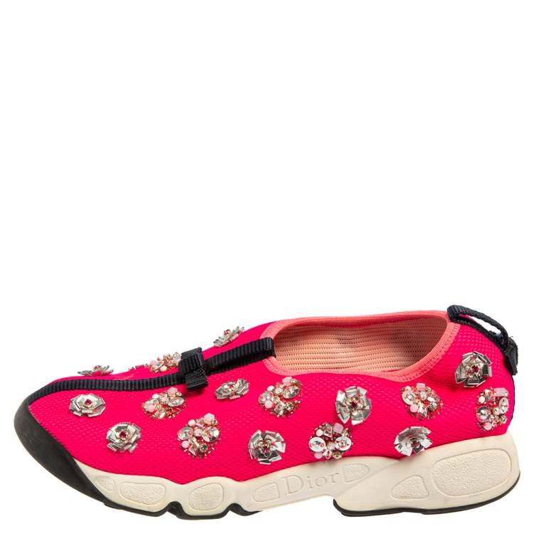 Pre Owned Dior Pink Mesh Fusion Embellished Sneakers Size 37