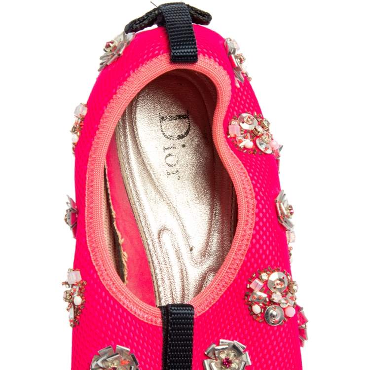 Pre Owned Dior Pink Mesh Fusion Embellished Sneakers Size 37