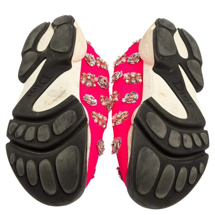 Pre Owned Dior Pink Mesh Fusion Embellished Sneakers Size 37