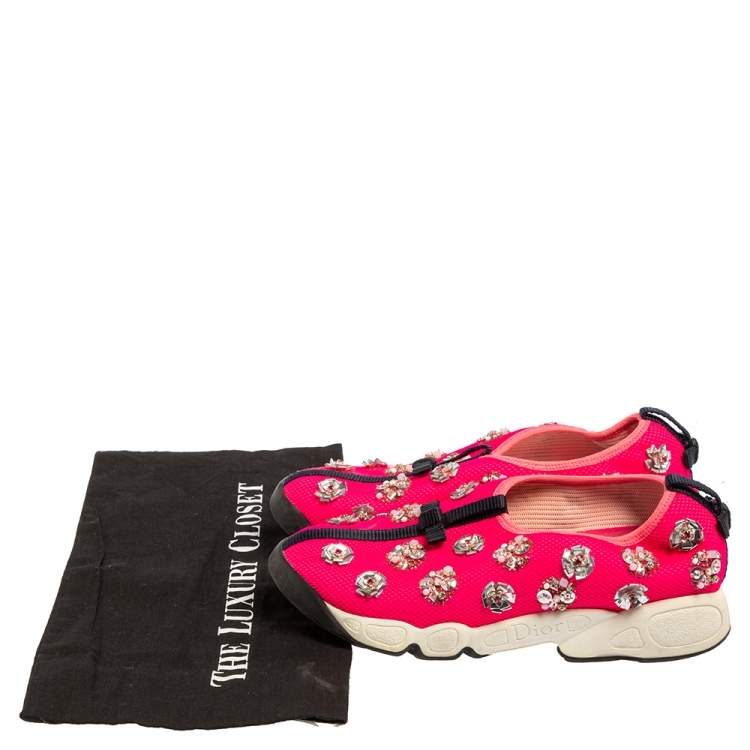 Pre Owned Dior Pink Mesh Fusion Embellished Sneakers Size 37