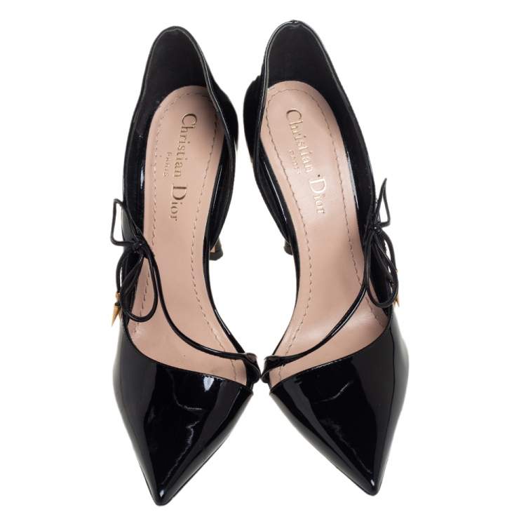 Pre Owned Dior Black Patent Leather Knot Detail D'Orsay Pumps Size 37