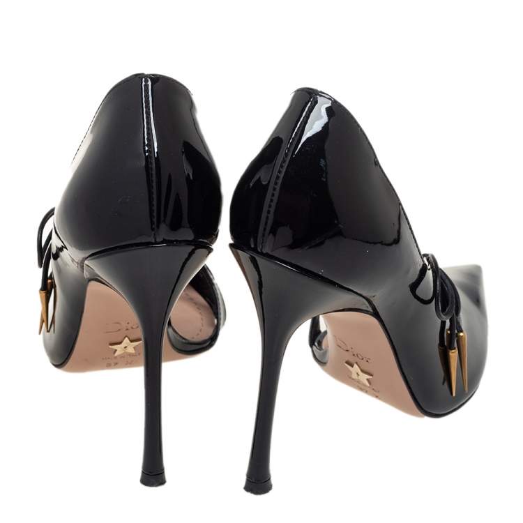 Pre Owned Dior Black Patent Leather Knot Detail D'Orsay Pumps Size 37