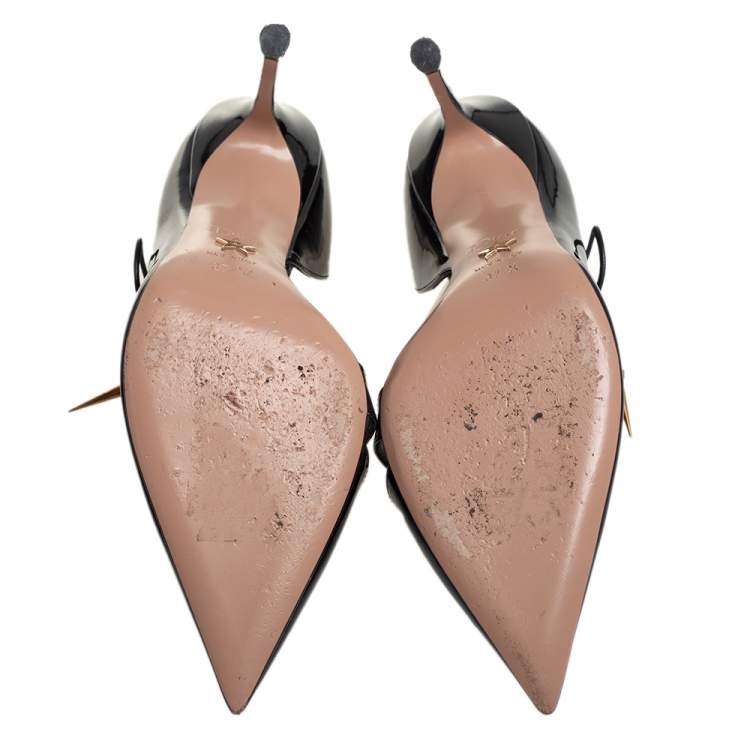 Pre Owned Dior Black Patent Leather Knot Detail D'Orsay Pumps Size 37