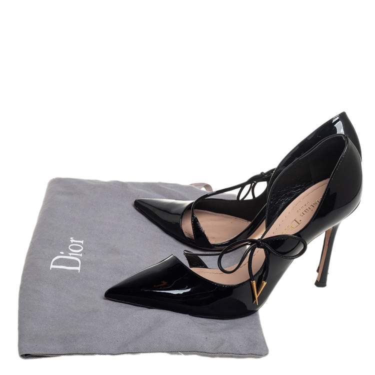 Pre Owned Dior Black Patent Leather Knot Detail D'Orsay Pumps Size 37