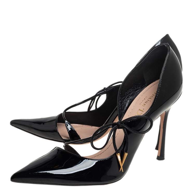 Pre Owned Dior Black Patent Leather Knot Detail D'Orsay Pumps Size 37