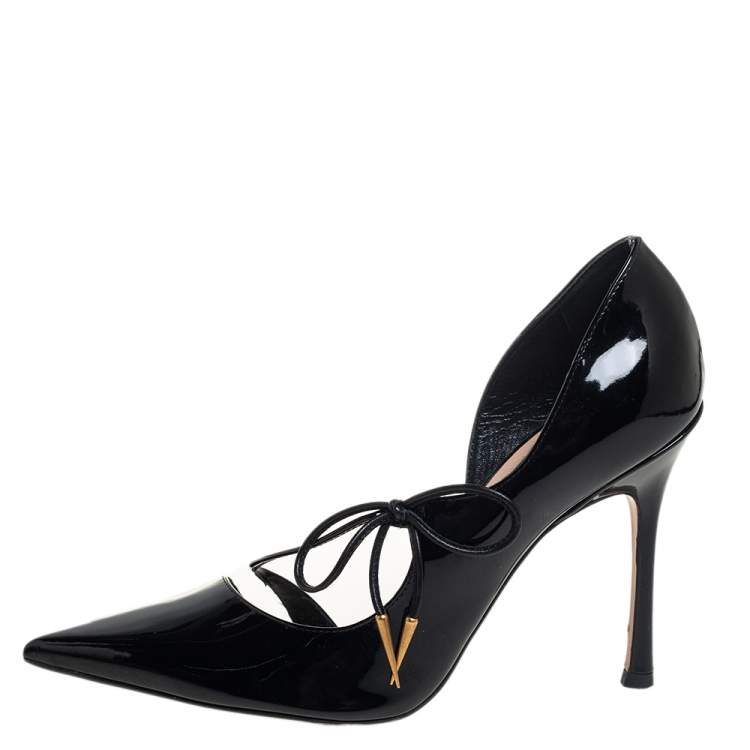 Pre Owned Dior Black Patent Leather Knot Detail D'Orsay Pumps Size 37