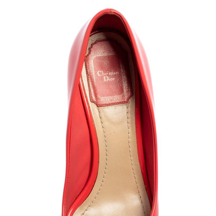 Pre Owned Christian Dior Pink Patent Leather Peep Toe Wedge Pumps Size 37