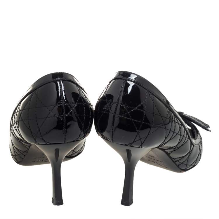 Pre Owned Dior Black Patent Leather Bow Peep Toe Pumps Size 40