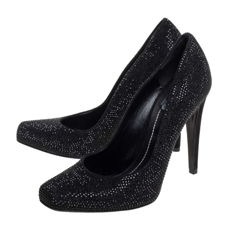 Pre Owned Dior Black Crystal Embellished Suede Square Toe Pumps Size 40