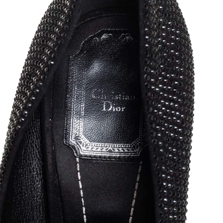 Pre Owned Dior Black Crystal Embellished Suede Square Toe Pumps Size 40