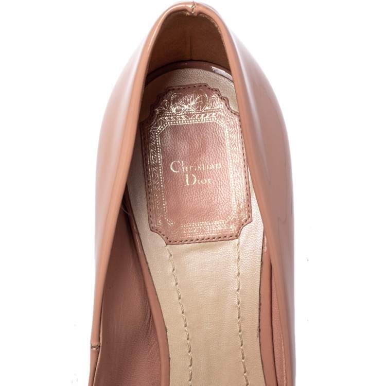 Pre Owned Dior Blush Pink Patent Leather Peep Toe Cannage Heel Platform Pumps Size 38