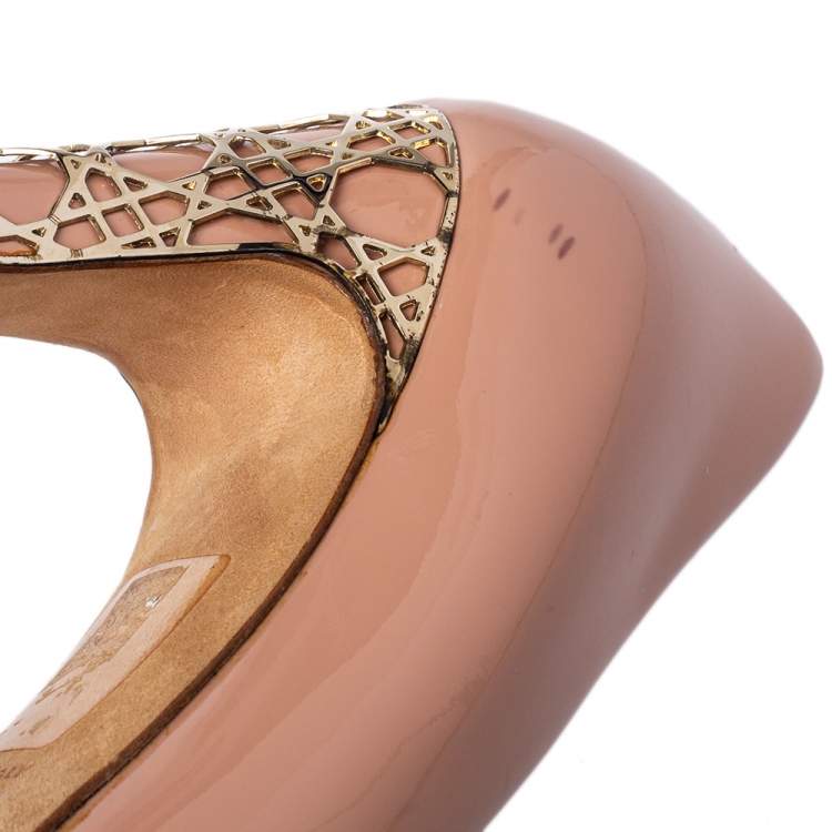 Pre Owned Dior Blush Pink Patent Leather Peep Toe Cannage Heel Platform Pumps Size 38