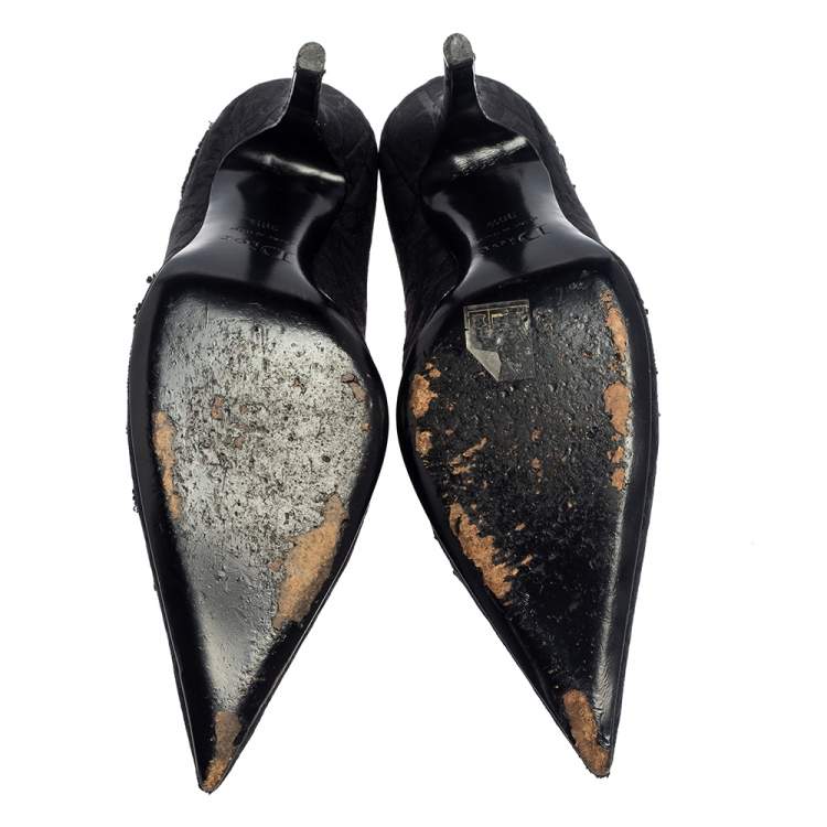 Pre Owned Dior Black Diorissimo Canvas Embellished Pointed Toe Pumps Size 39.5