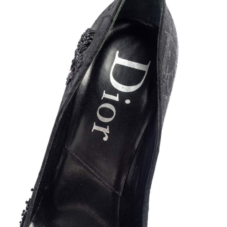 Pre Owned Dior Black Diorissimo Canvas Embellished Pointed Toe Pumps Size 39.5