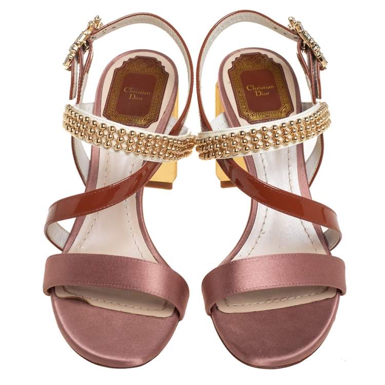 Pre Owned Dior Multicolor Patent Leather Satin Embellished Ankle Strap Sandals Size 37