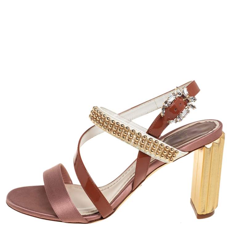 Pre Owned Dior Multicolor Patent Leather Satin Embellished Ankle Strap Sandals Size 37