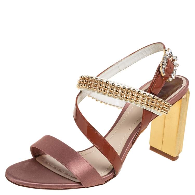 Pre Owned Dior Multicolor Patent Leather Satin Embellished Ankle Strap Sandals Size 37