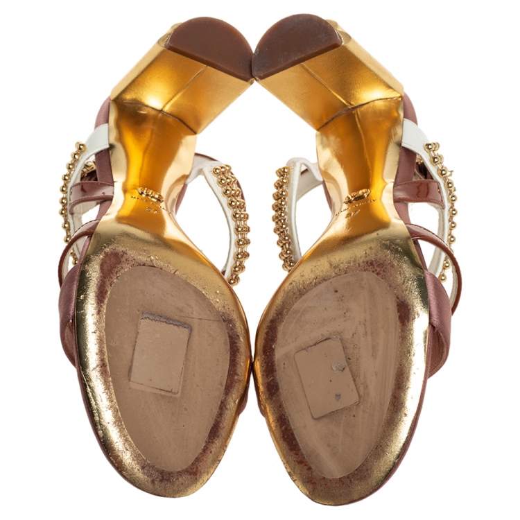 Pre Owned Dior Multicolor Patent Leather Satin Embellished Ankle Strap Sandals Size 37