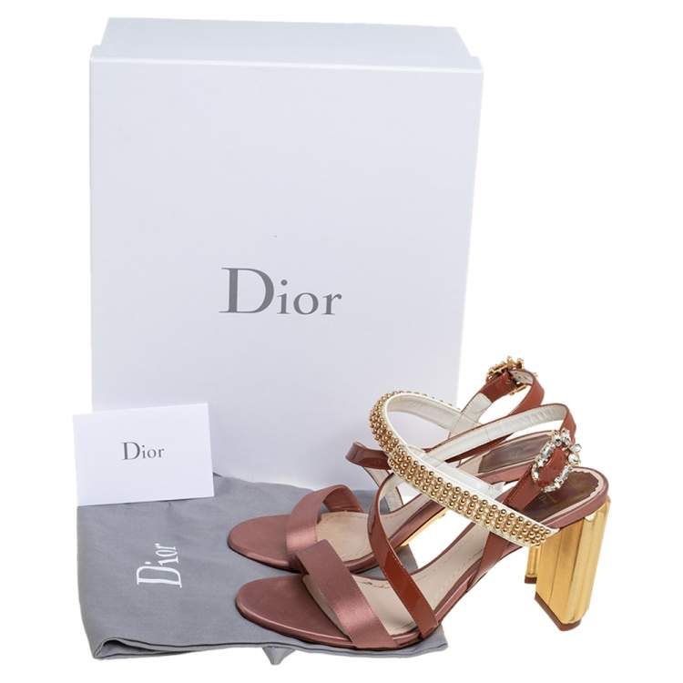 Pre Owned Dior Multicolor Patent Leather Satin Embellished Ankle Strap Sandals Size 37