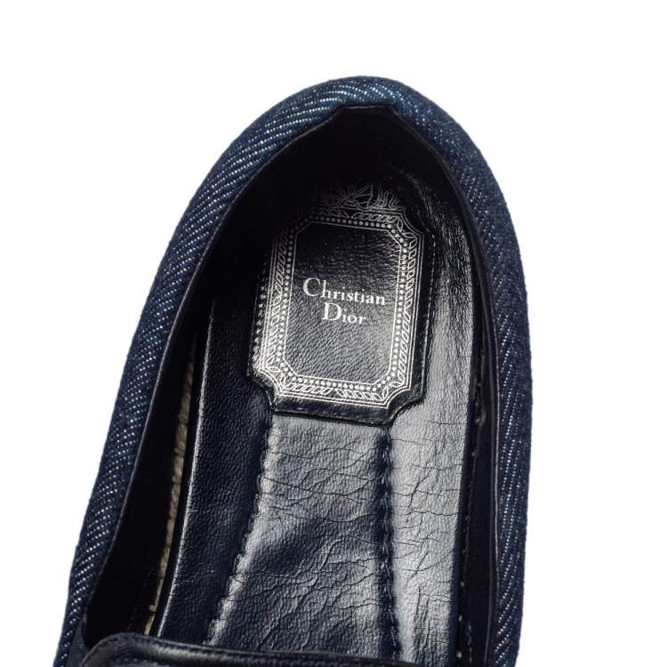 Pre Owned Dior Blue Floral Embroidered Denim Prairie Espadrille Flats Size 38.5