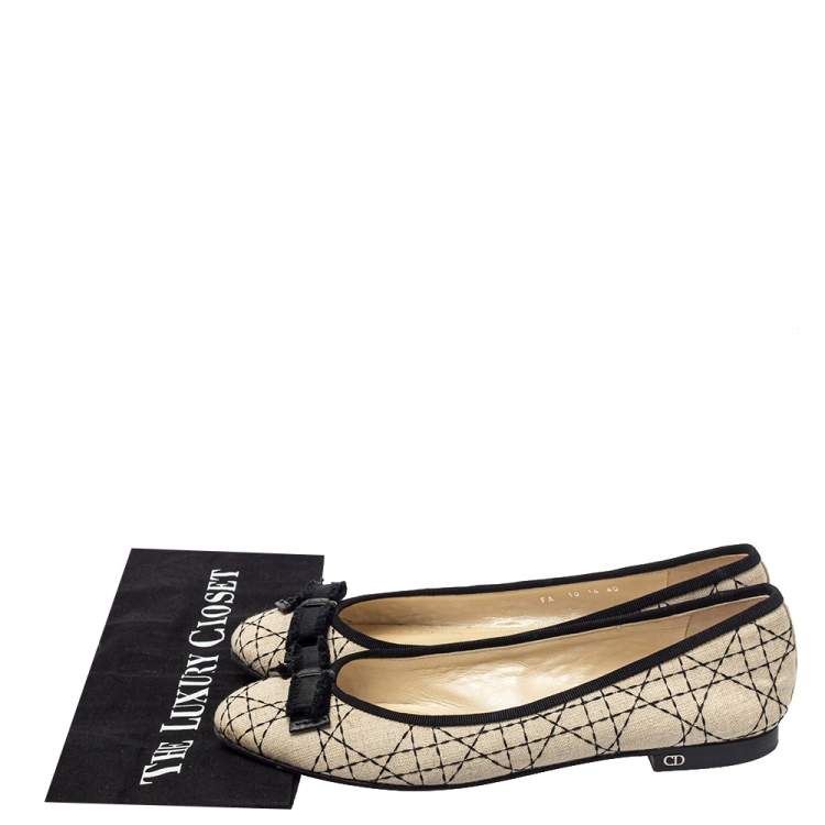 Pre Owned Dior Beige/Black Fabric Ballet Flats Size 40