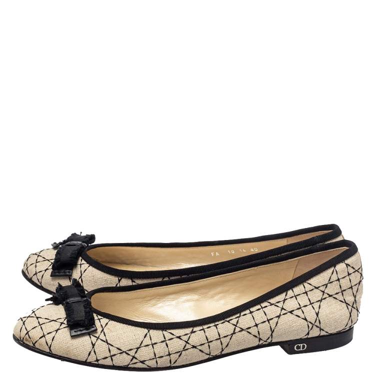 Pre Owned Dior Beige/Black Fabric Ballet Flats Size 40