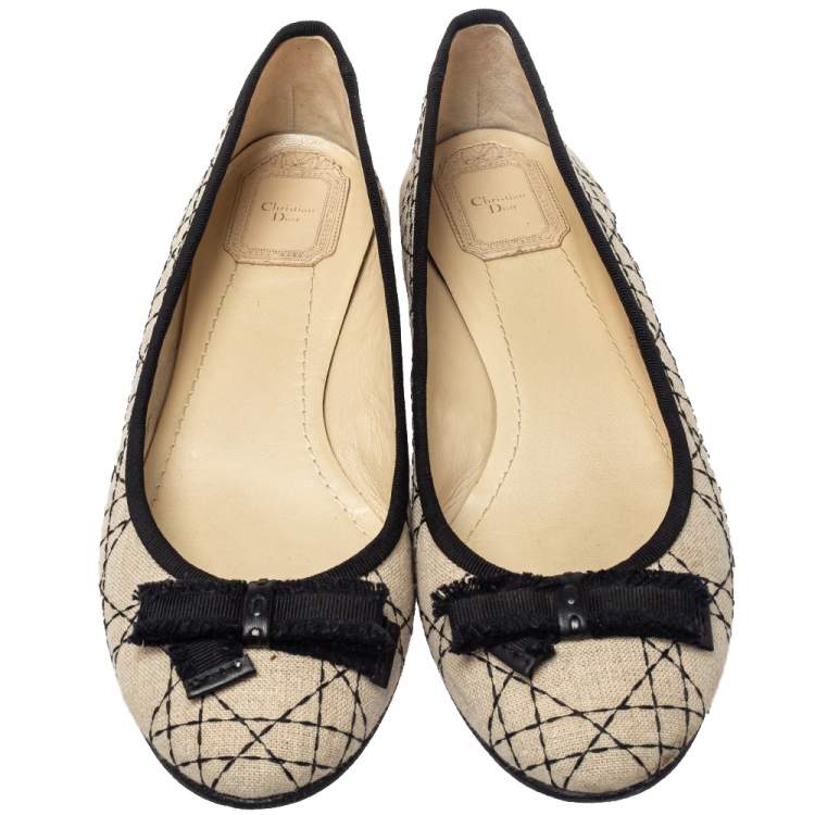 Pre Owned Dior Beige/Black Fabric Ballet Flats Size 40