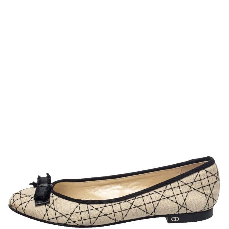 Pre Owned Dior Beige/Black Fabric Ballet Flats Size 40