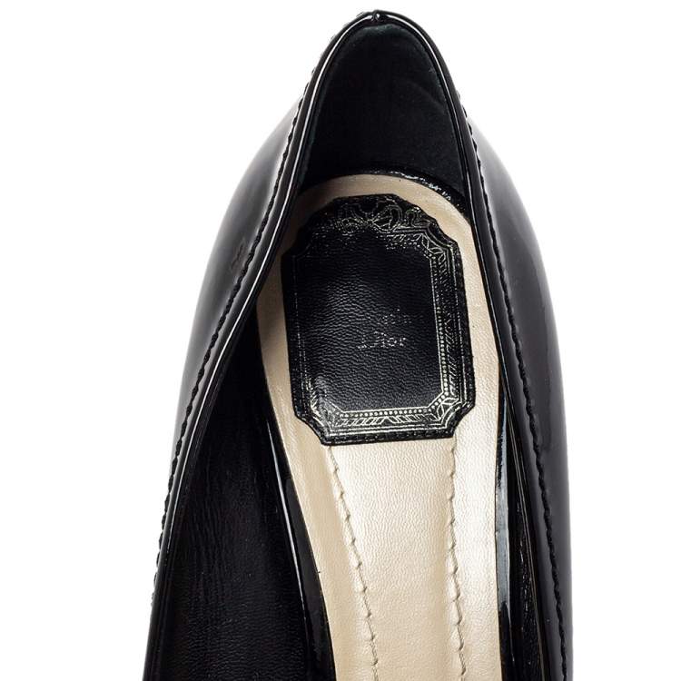 Pre Owned Dior Black Patent Leather Bow Loafer Pumps Size 39