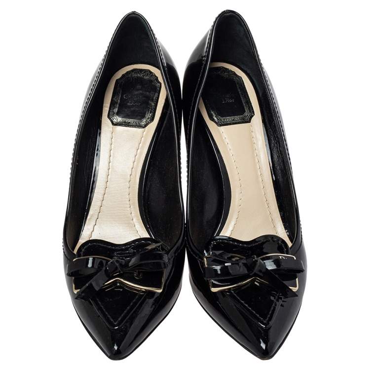 Pre Owned Dior Black Patent Leather Bow Loafer Pumps Size 39