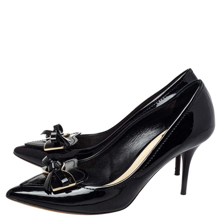 Pre Owned Dior Black Patent Leather Bow Loafer Pumps Size 39