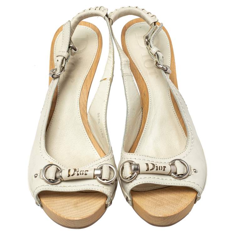 Pre Owned Dior White Leather Platform Slingback Sandals Size 38