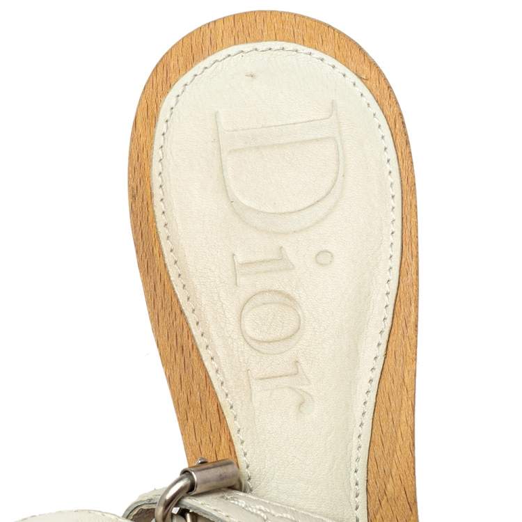 Pre Owned Dior White Leather Platform Slingback Sandals Size 38