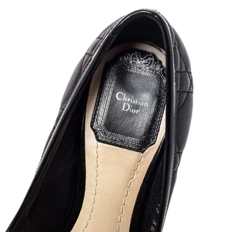 Pre Owned Dior Black Cannage Leather Bow Peep Toe Pumps Size 35