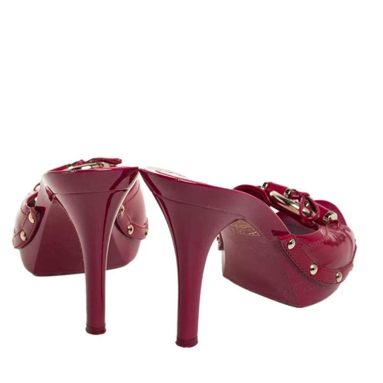 Pre Owned Dior Pink Patent Leather Bow Slide Sandals Size 39.5