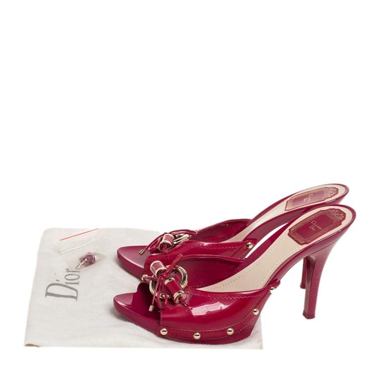 Pre Owned Dior Pink Patent Leather Bow Slide Sandals Size 39.5
