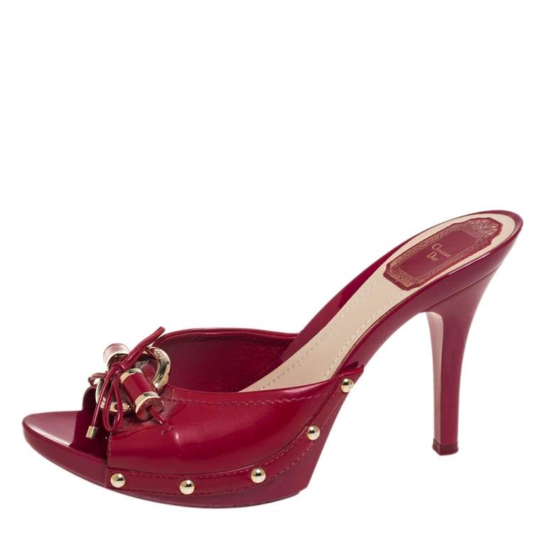 Pre Owned Dior Pink Patent Leather Bow Slide Sandals Size 39.5