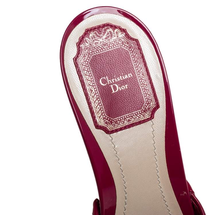 Pre Owned Dior Pink Patent Leather Bow Slide Sandals Size 39.5