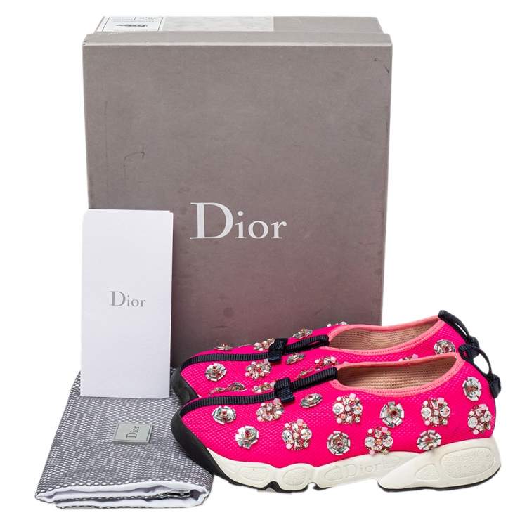 Pre Owned Dior Pink Mesh Fusion Embellished Slip On Sneakers Size 36.5