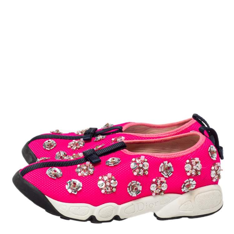 Pre Owned Dior Pink Mesh Fusion Embellished Slip On Sneakers Size 36.5