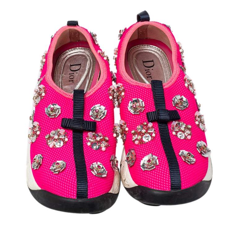 Pre Owned Dior Pink Mesh Fusion Embellished Slip On Sneakers Size 36.5