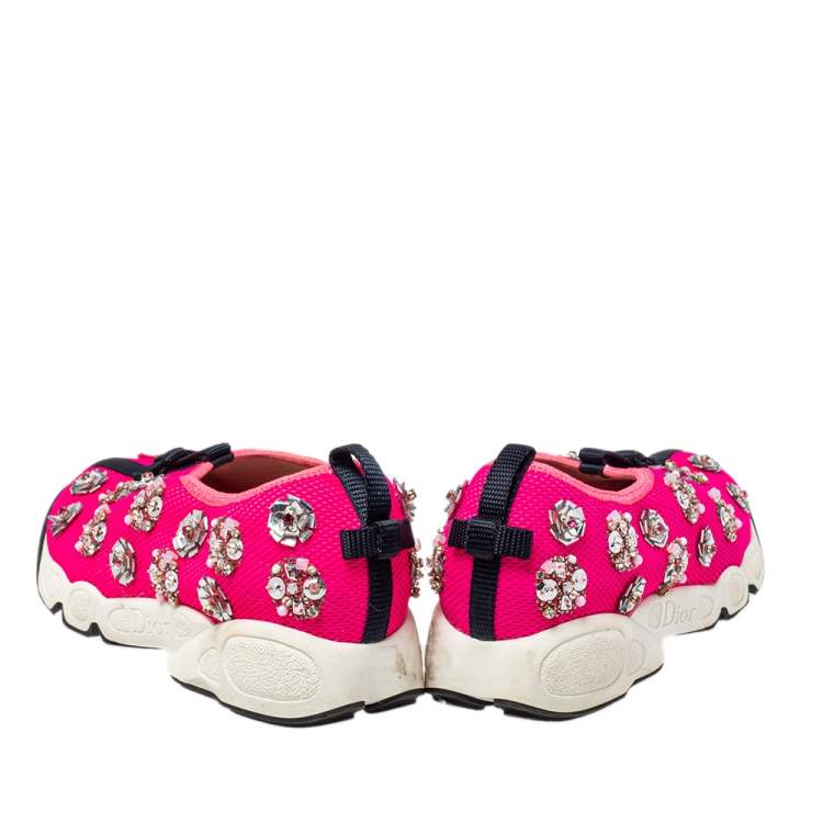 Pre Owned Dior Pink Mesh Fusion Embellished Slip On Sneakers Size 36.5
